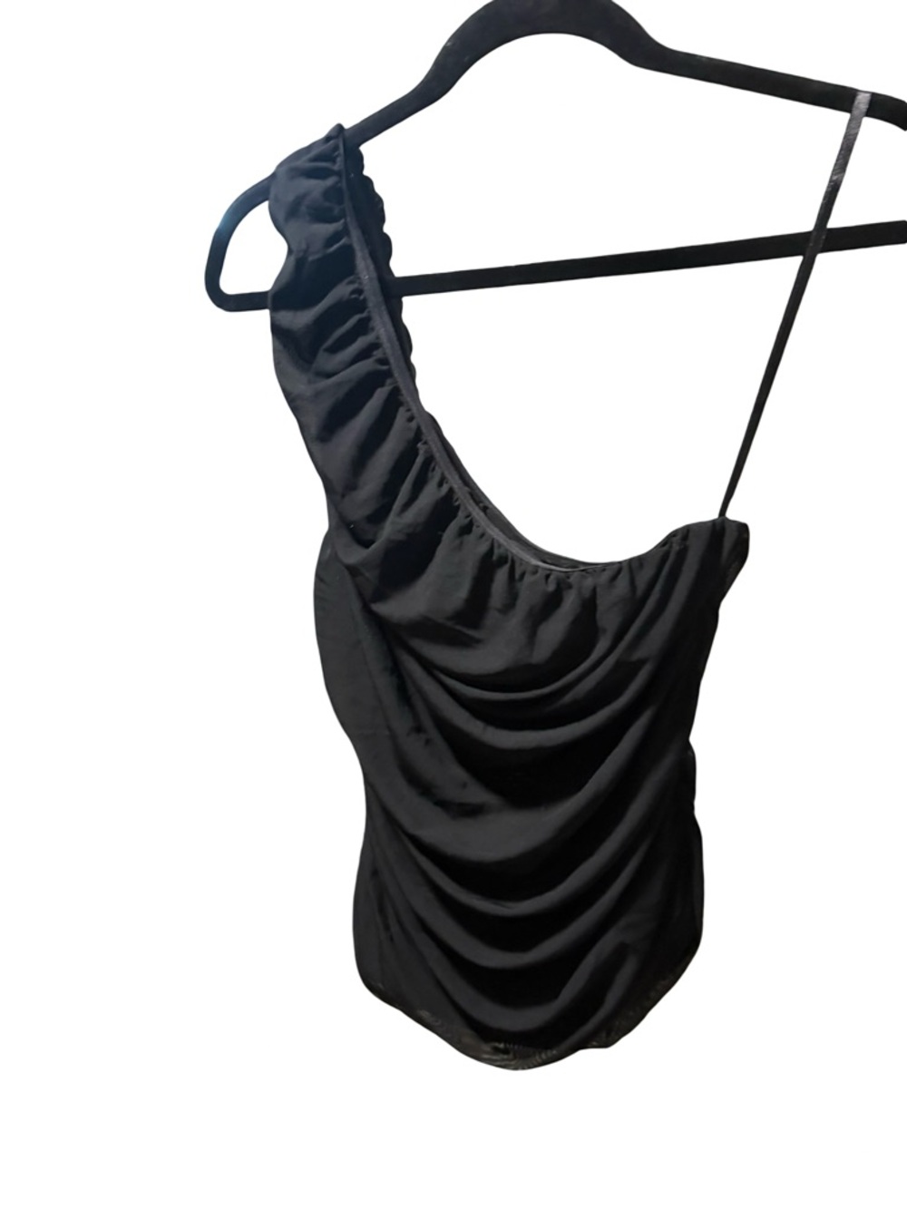 By Anthropologie One-Shoulder Ruched Mesh Top Black NWT Size L